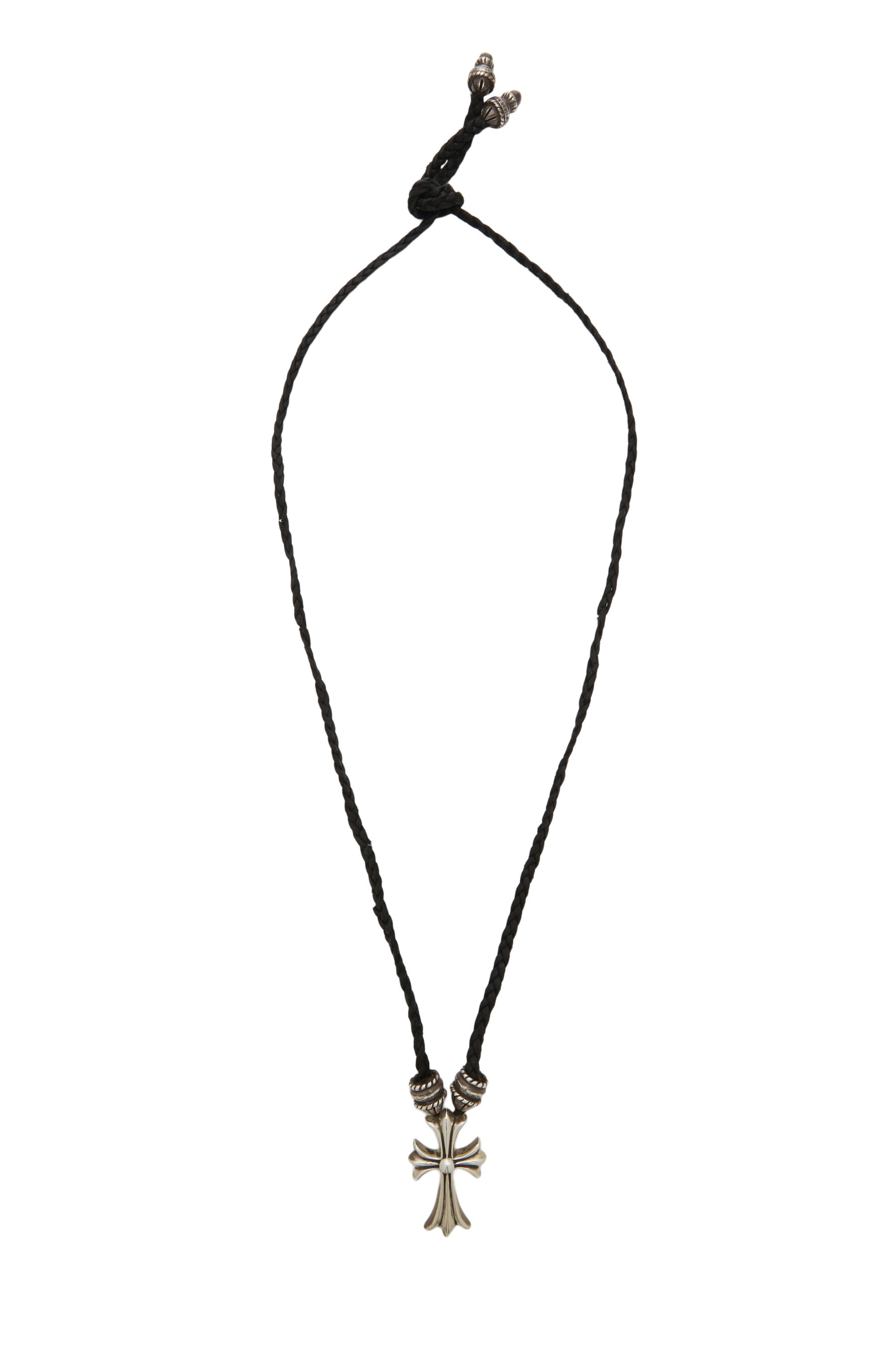 Chrome Hearts Black Leather & Sterling Silver Cross Necklace