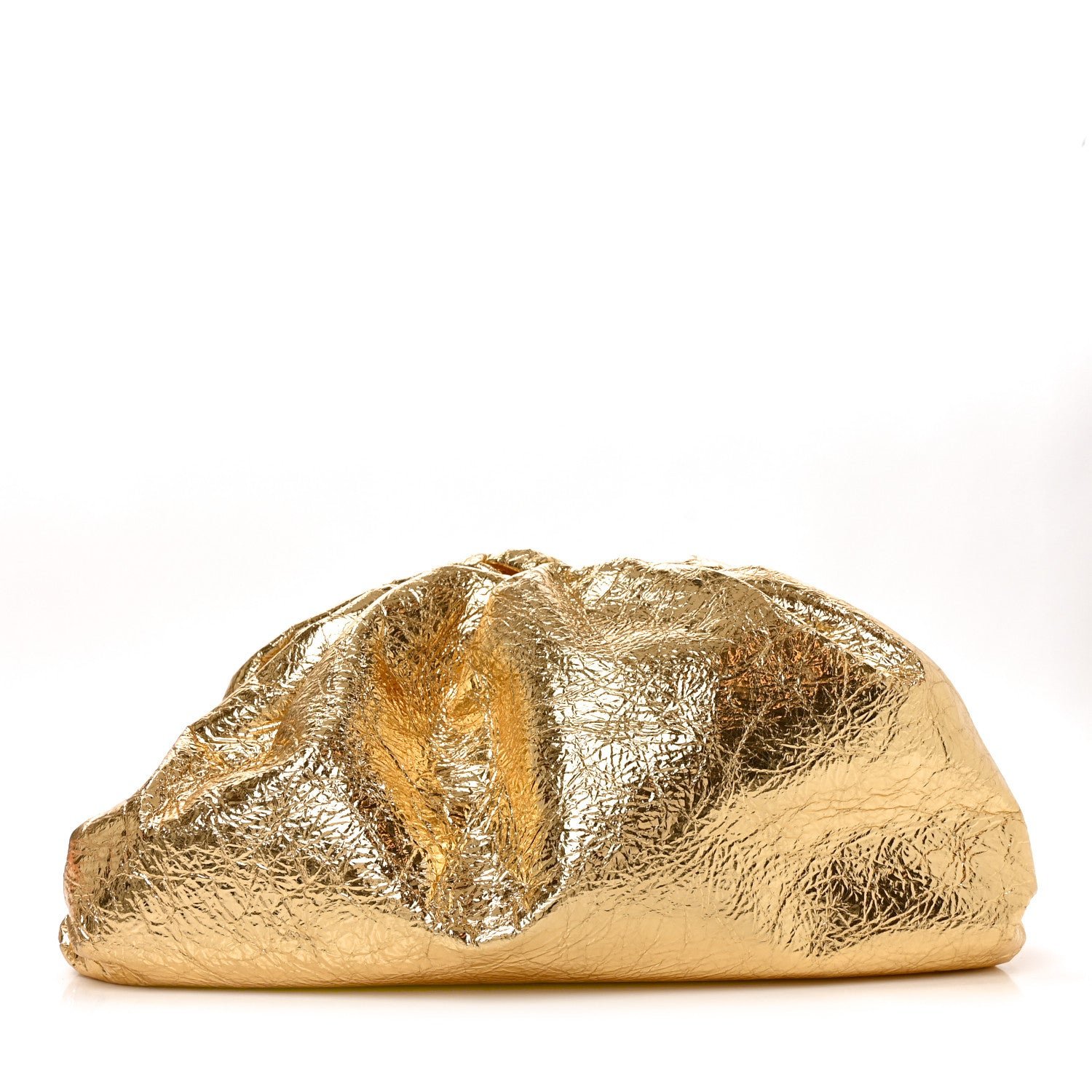 Bottega Veneta Metallic Crinkled Lambskin The Pouch Oversized Clutch Oro