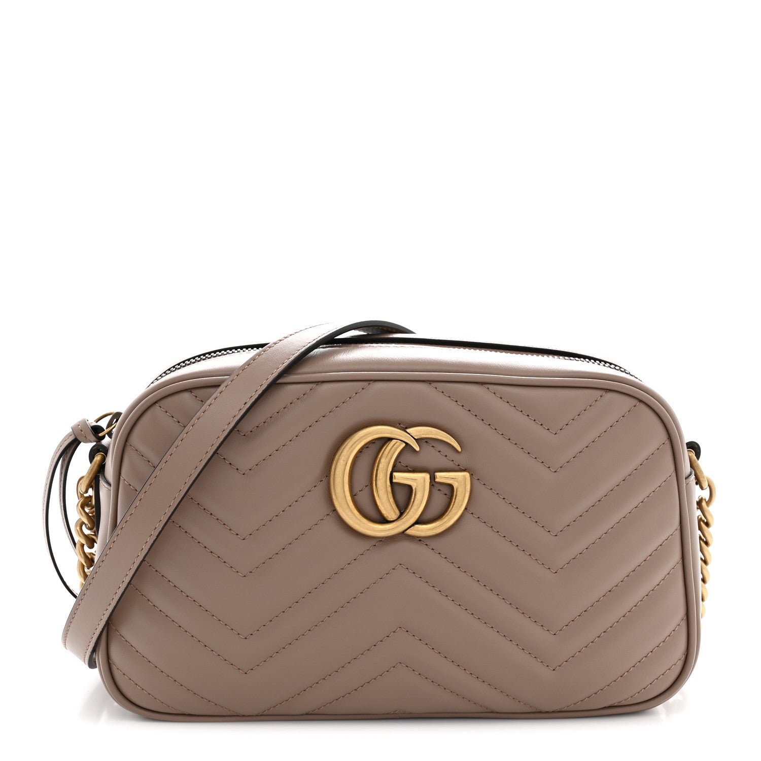Gucci Calfskin Matelasse Small GG Marmont Chain Shoulder Bag Porcelain Rose