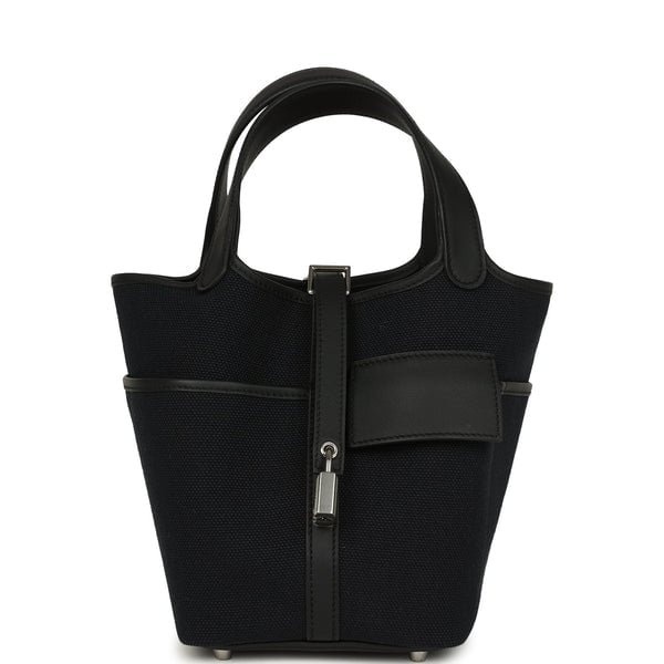 Hermes Hermes Picotin Cargo 18 Black Toile Goeland and Swift Palladium Hardware