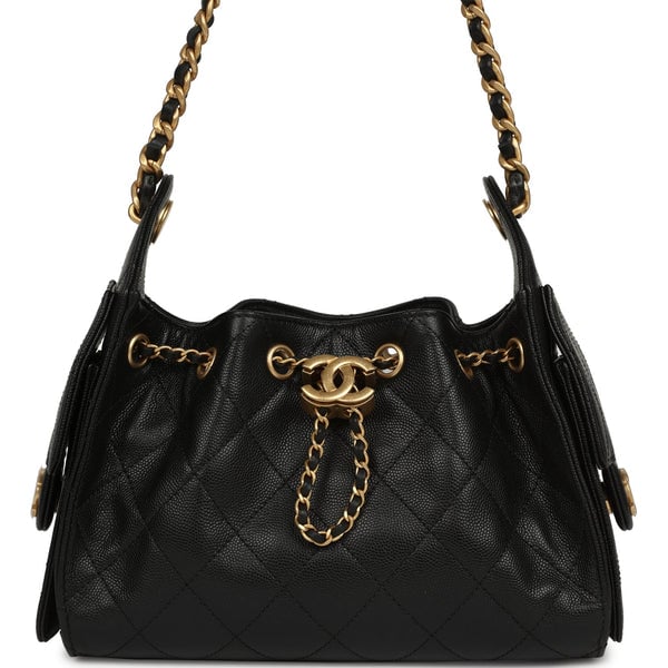 Chanel Mini 25 Hobo Bag Black Caviar Antique Gold Hardware
