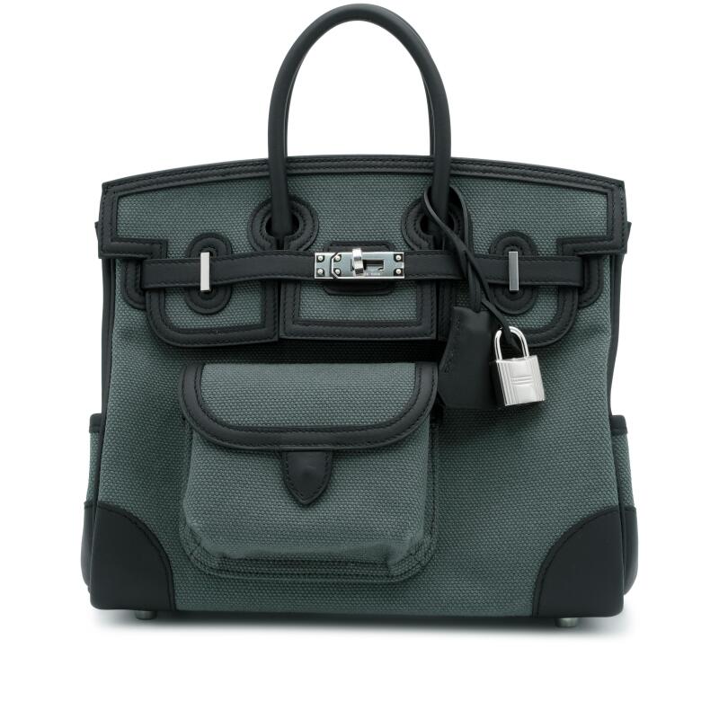 Hermes Limited Edition Vert Mangrove Goeland Toile and Black Swift Cargo Birkin 25 Palladium Hardware, 2025