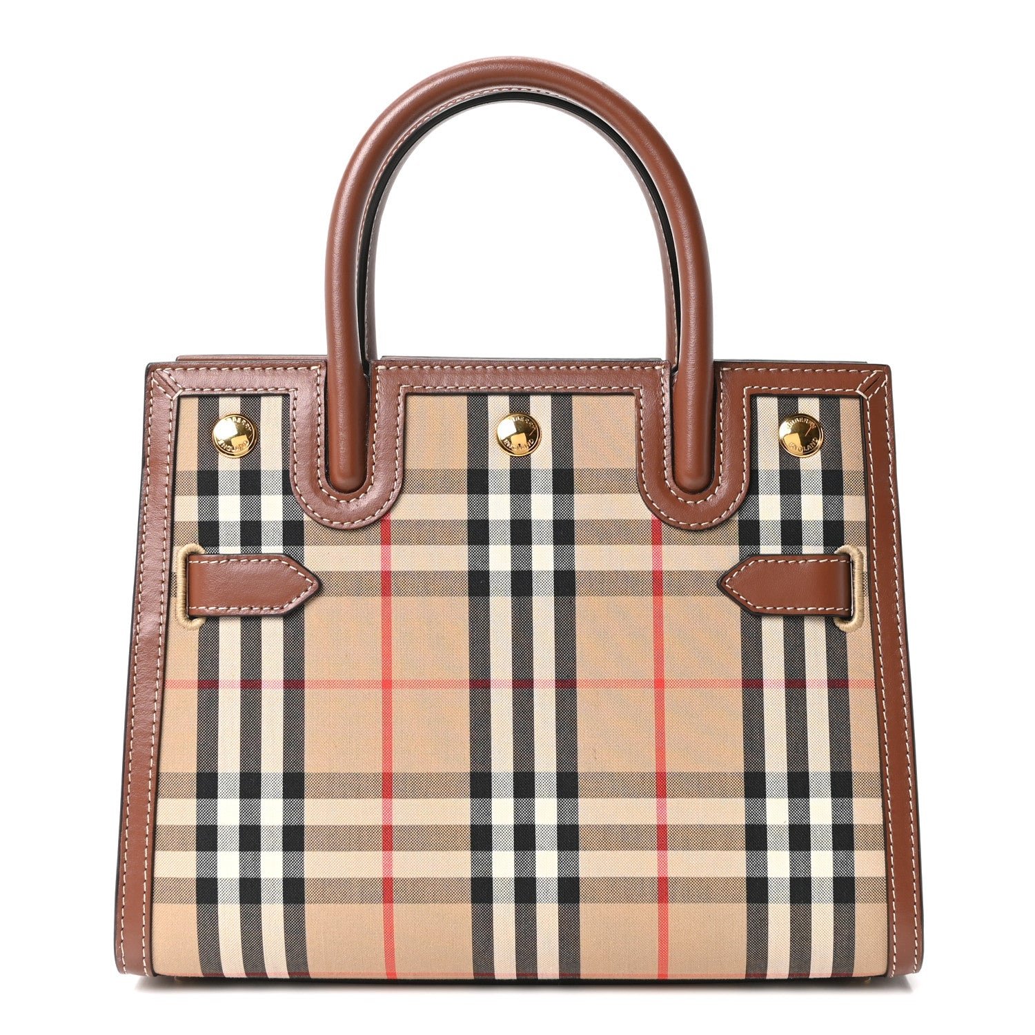 Burberry Calfskin Vintage Check Mini Two Handle Title Bag Archive Beige