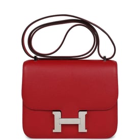 Hermes Pre-owned Hermes Constance 18 Rouge Casaque Evercolor Palladium Hardware