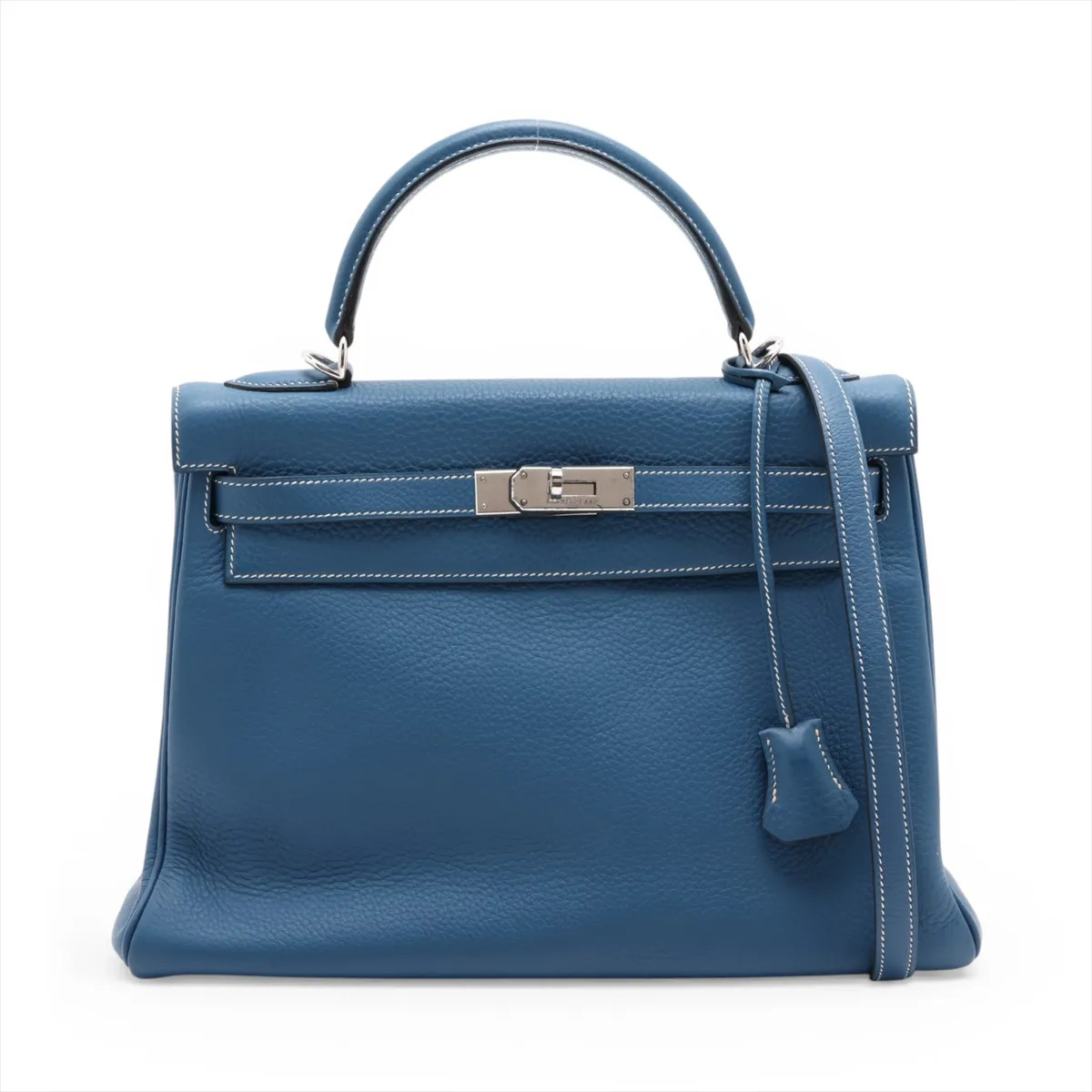 Hermès Kelly 32 Le Tournay Togo Blue thalassa Silver Metal Fittings