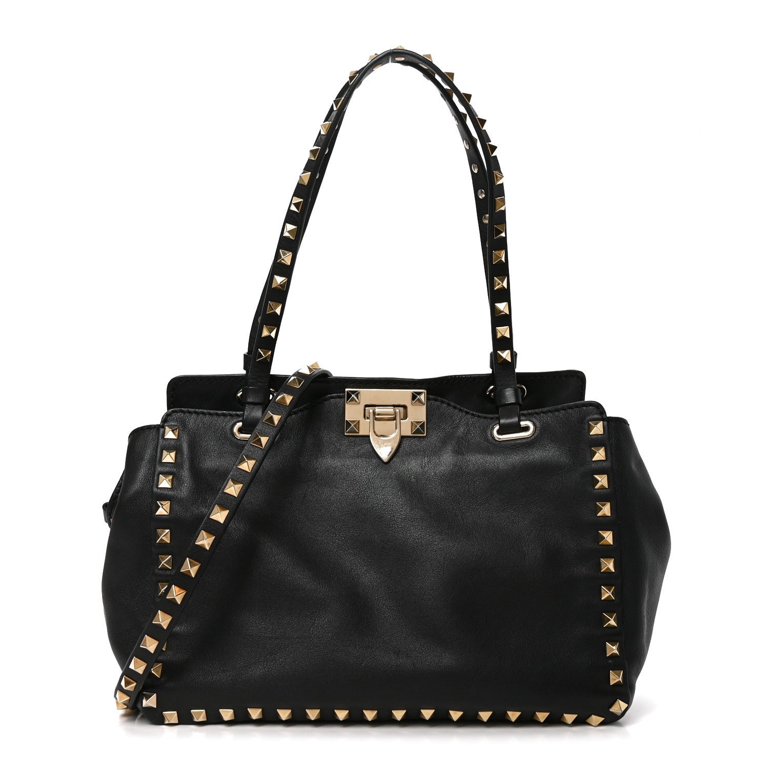 Valentino Garavani Vitello Small Rockstud Double Handle Tote Black