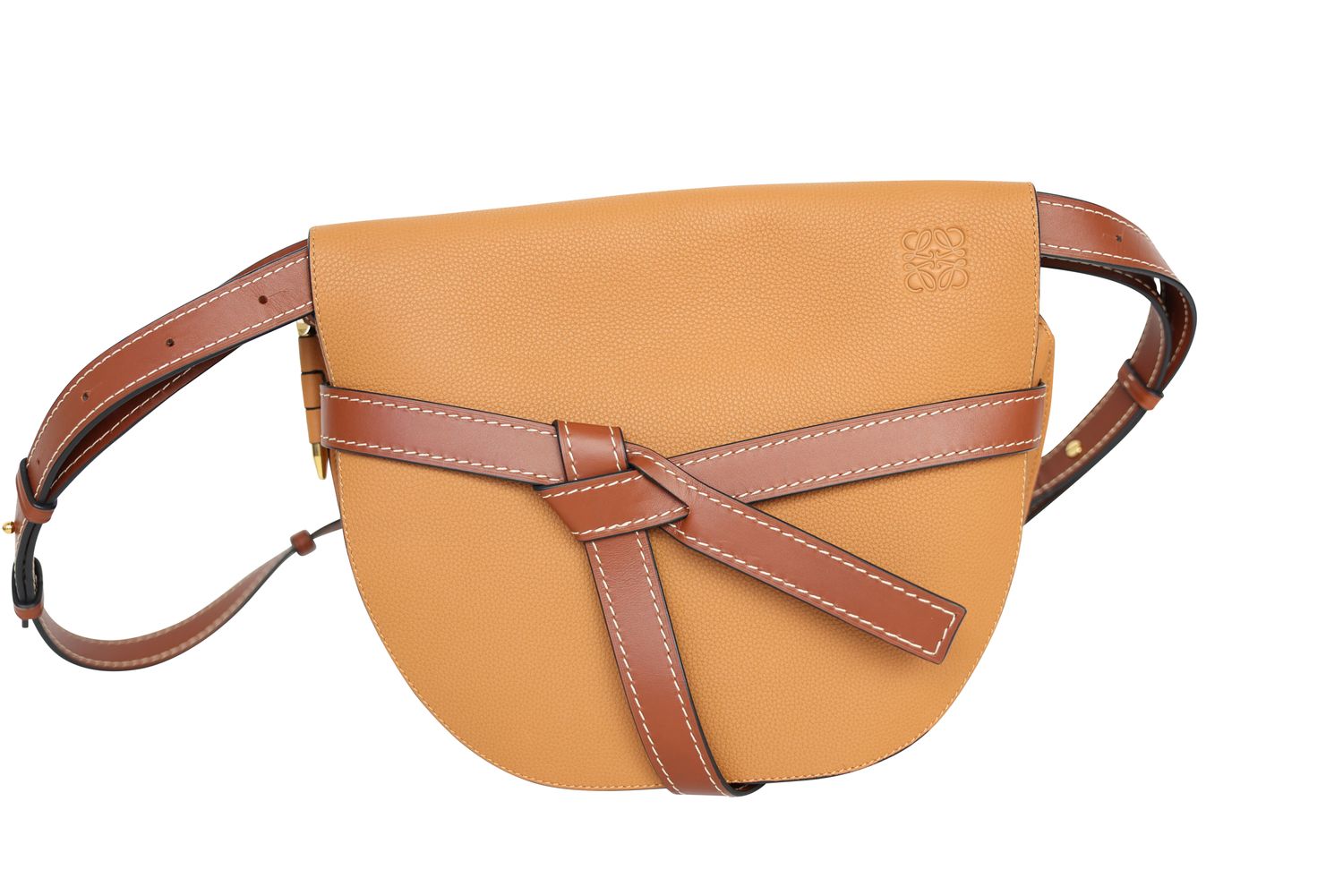 Loewe Loewe Gate Dual Large Bag, Tan Brown Leather and Gold Hardware, Preowned in Dustbag WA001