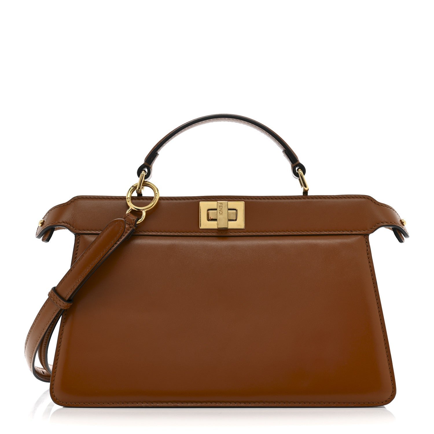 Fendi Vitello King Luxor Shiny Nappa Medium Peekaboo I SEE U East West Satchel Brandy Light Rose