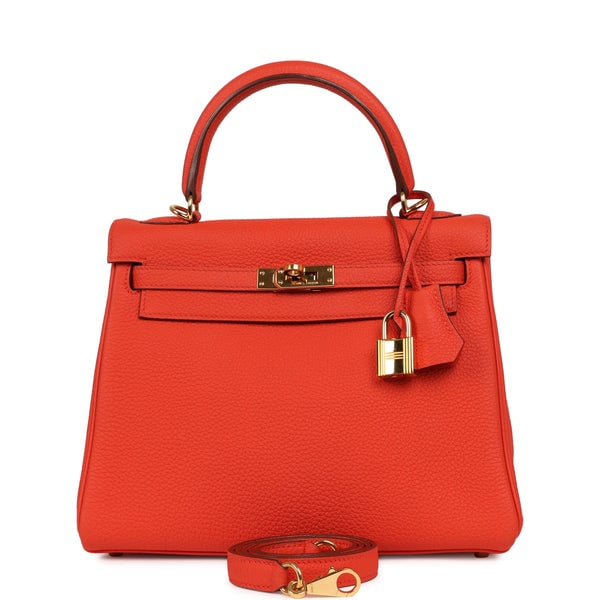Pre-owned Hermes Kelly Retourne 25 Capucine Togo Gold Hardware