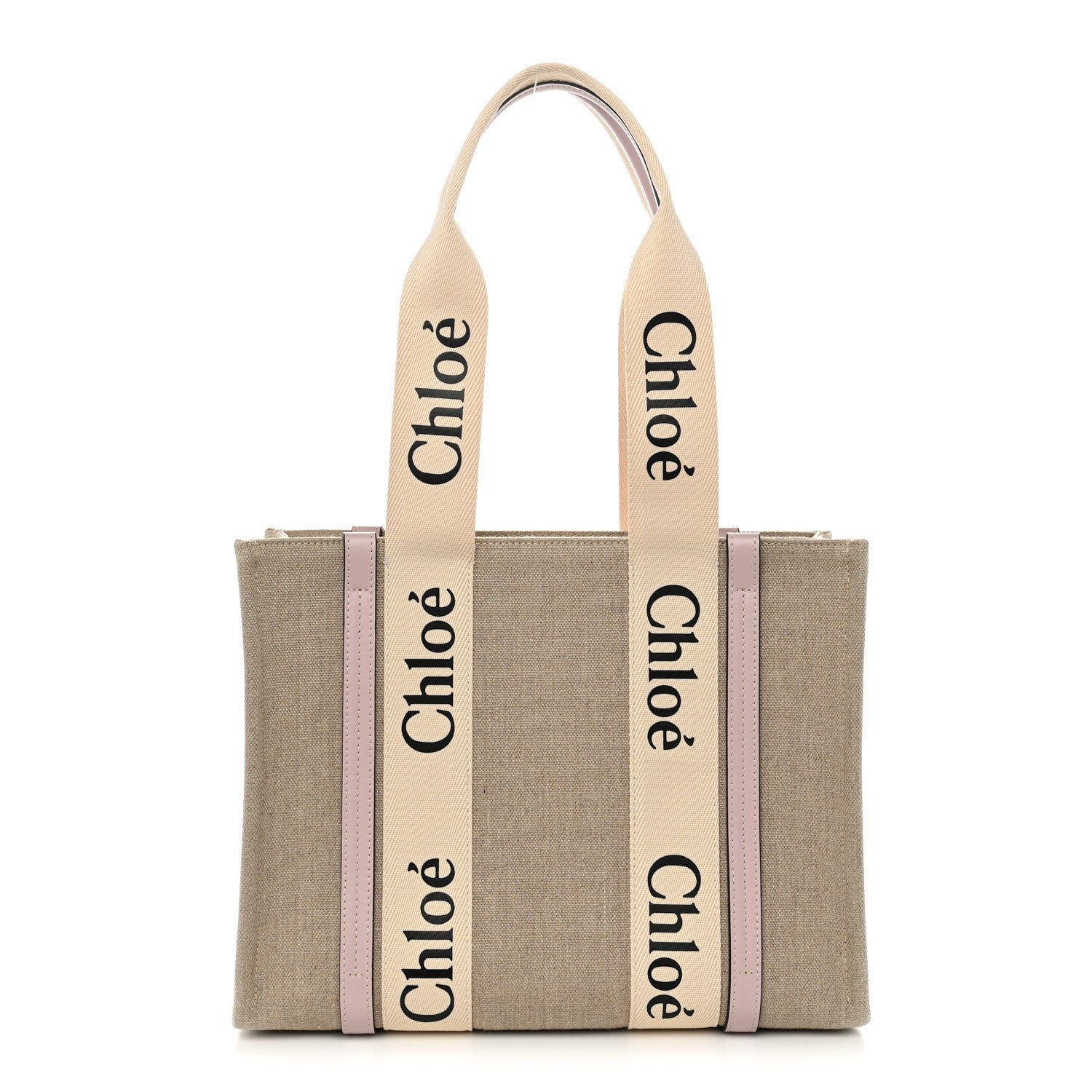 Chloe Linen Calfskin Medium Woody Ribbon Tote Cement Pink