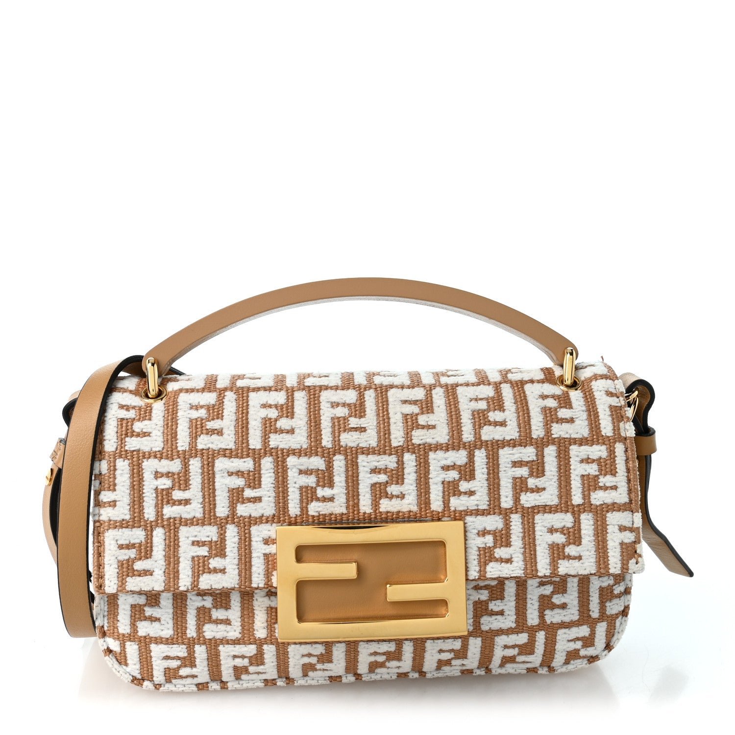 Fendi Raffia Chenille Vitello FF Phone Baguette  Naturale White
