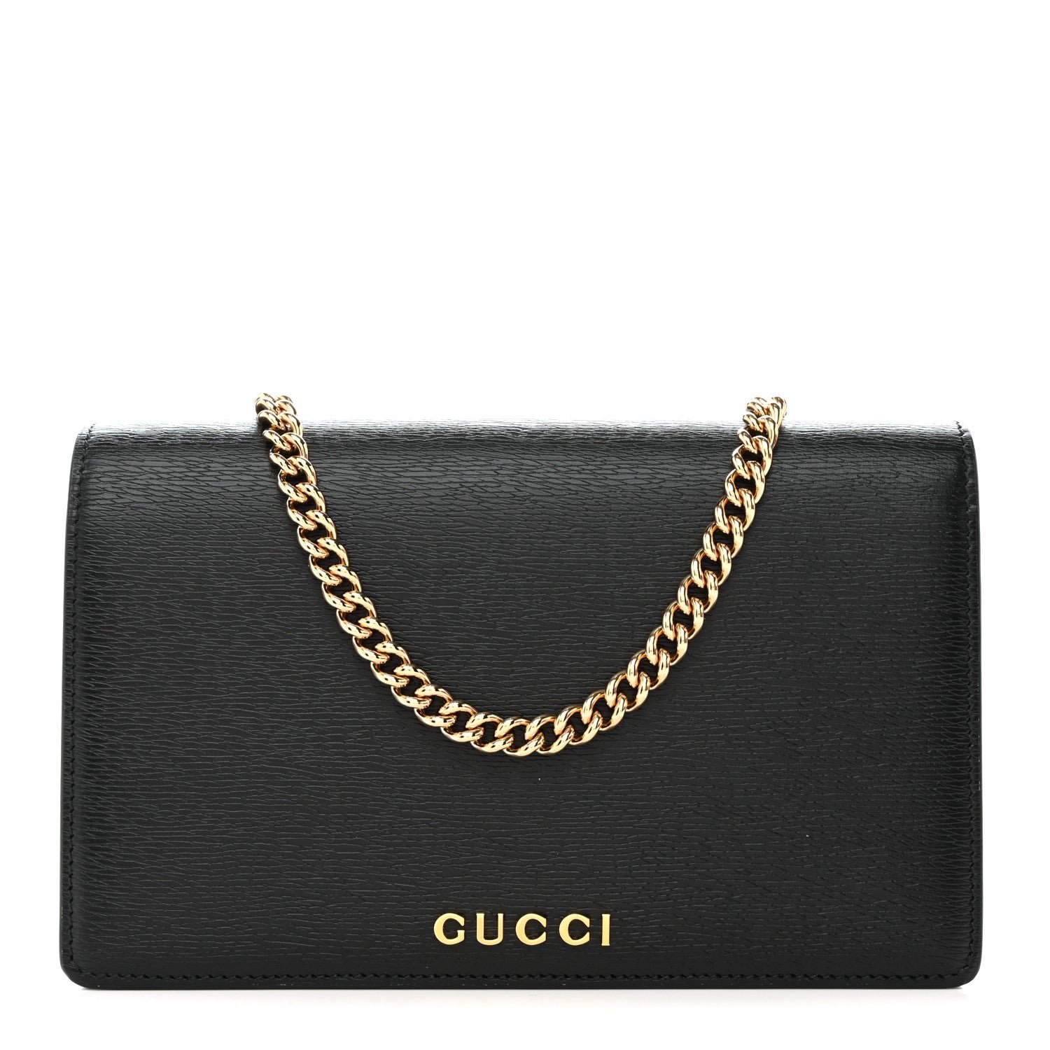 Gucci Textured Calfskin Script Logo Wallet On Chain Black