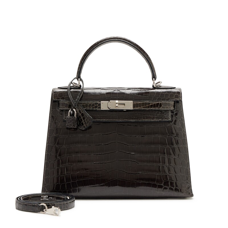 Hermes Graphite Shiny Niloticus Crocodile Sellier Kelly 28 Palladium Hardware, 2005