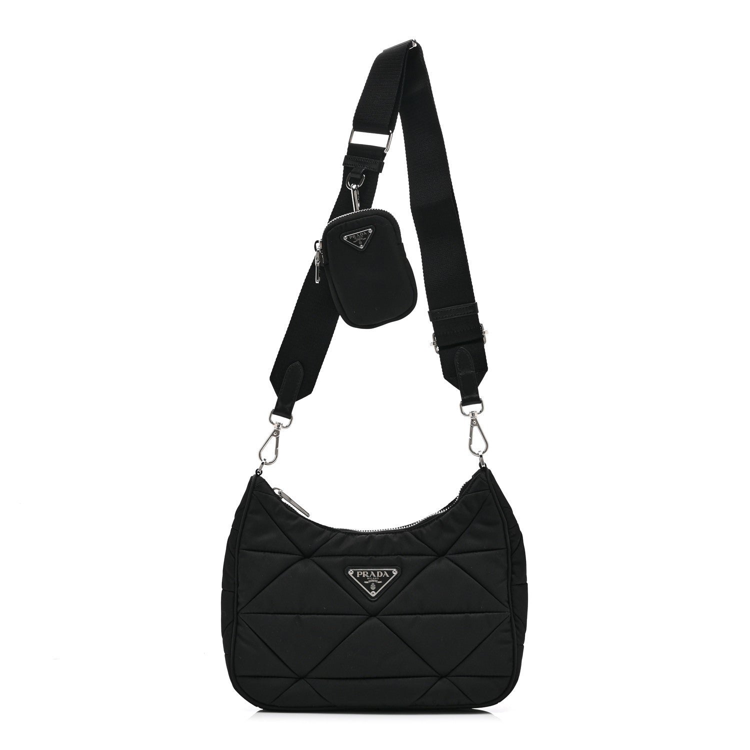 Prada Prada Re-Nylon Triangle Padded Patchwork Shoulder Bag Black