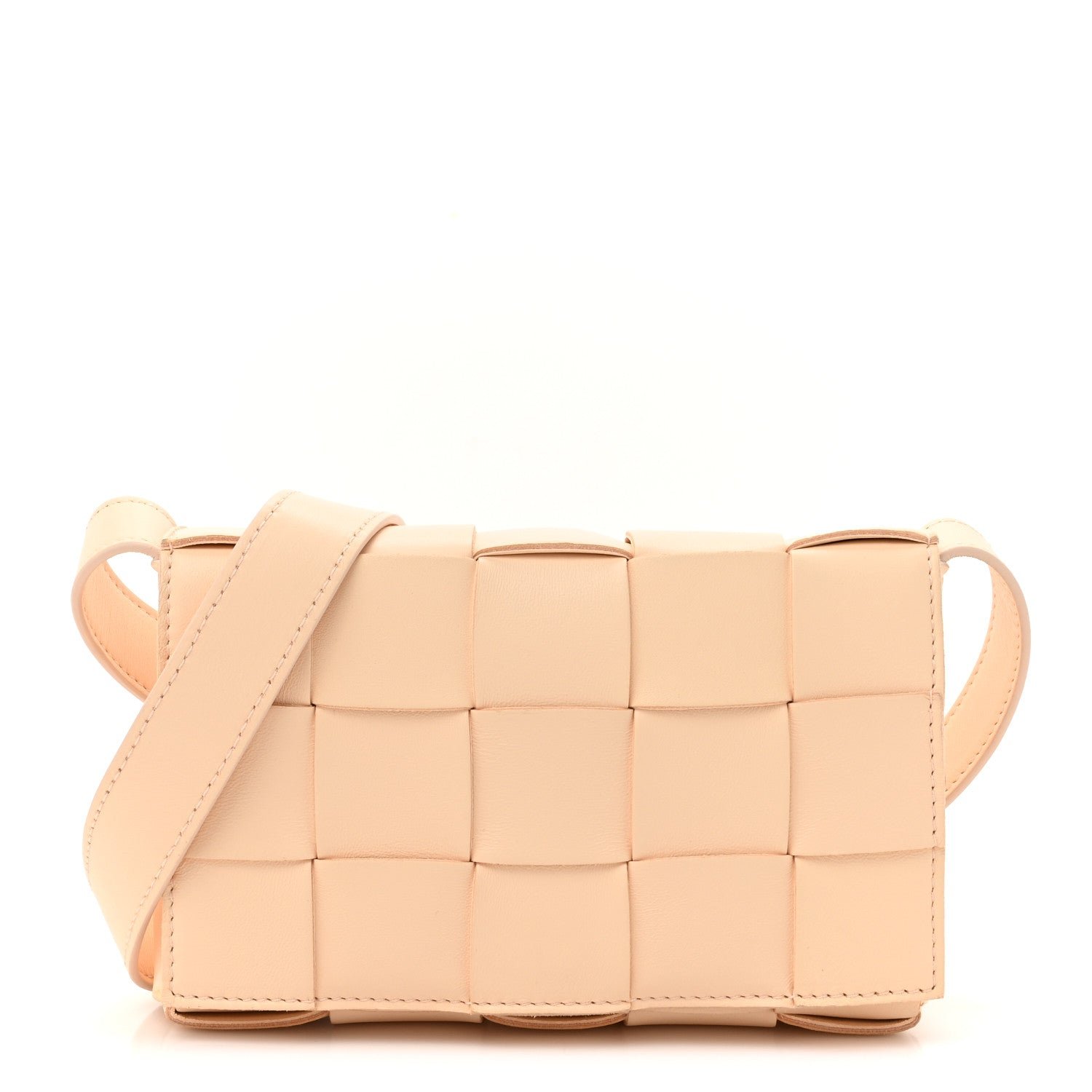 Bottega Veneta Lambskin Maxi Intrecciato Small Cassette Crossbody Bag Macaroon