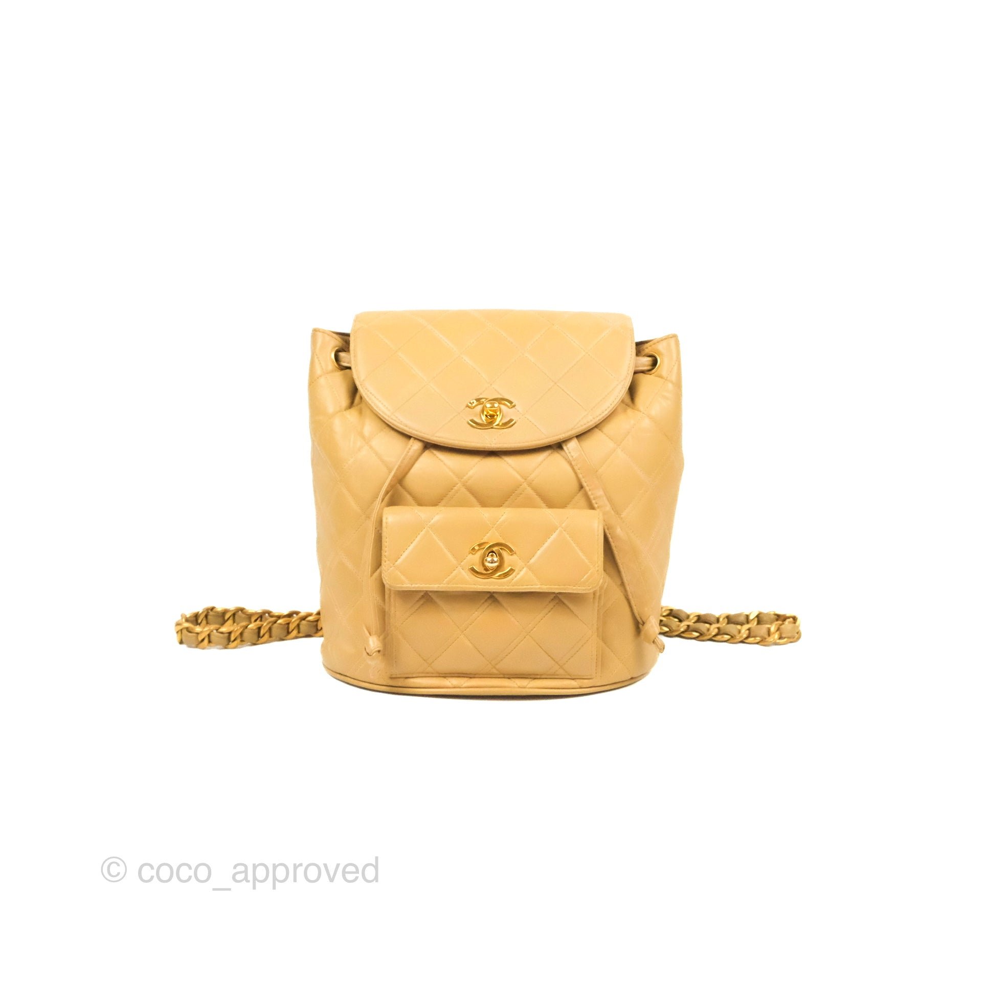 Chanel Vintage CC Duma Backpack Beige Lambskin 24K Gold Hardware