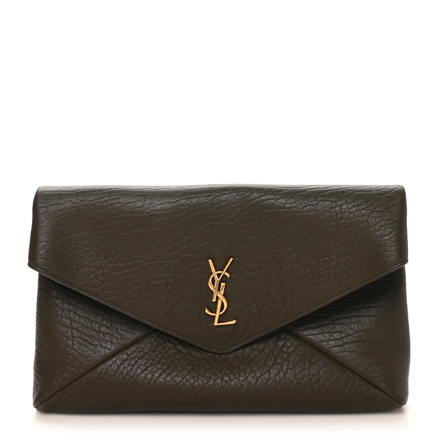 Saint Laurent Grained Lambskin Large Cassandre Envelope Pouch Light Musk