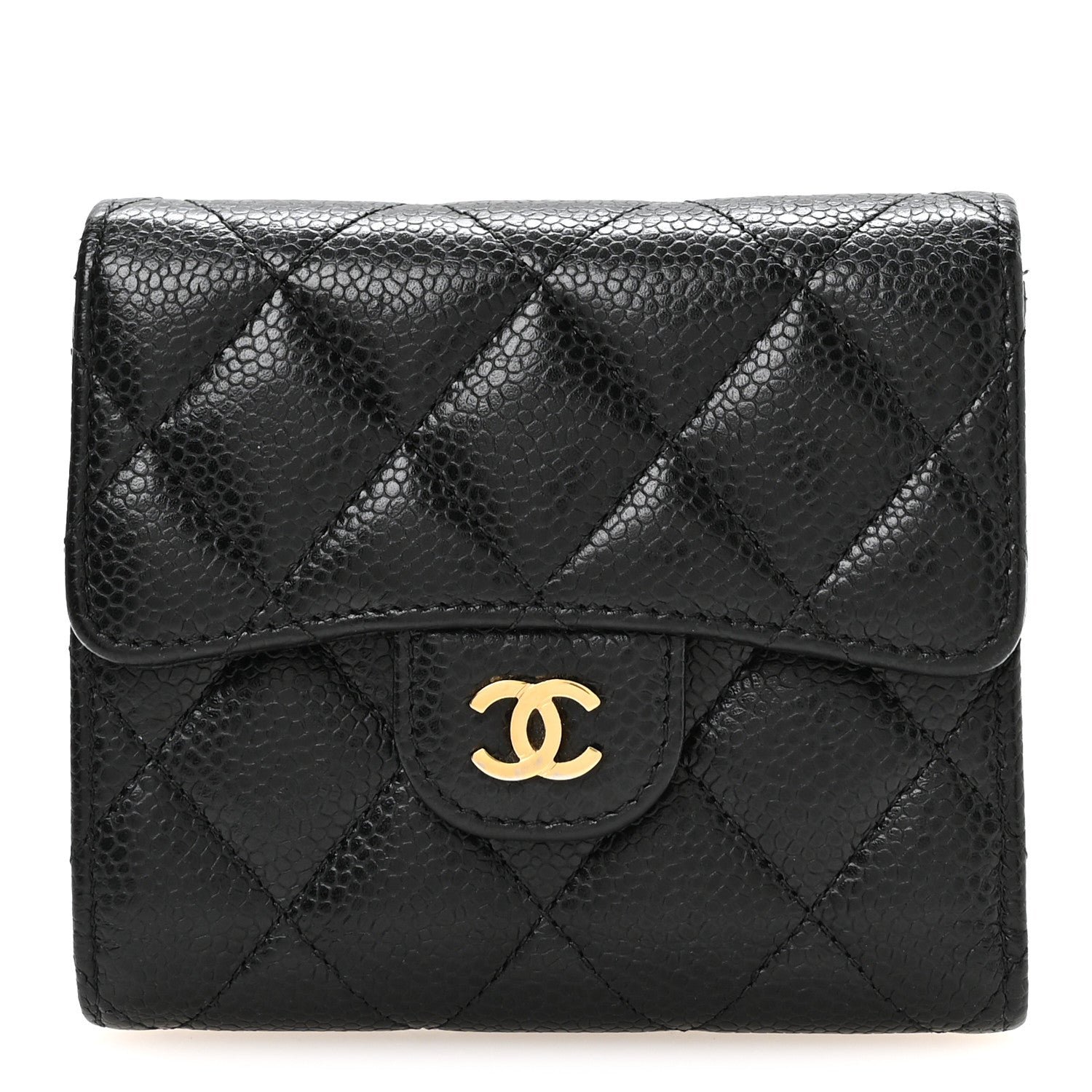 Chanel Caviar Quilted Compact Flap Wallet Black