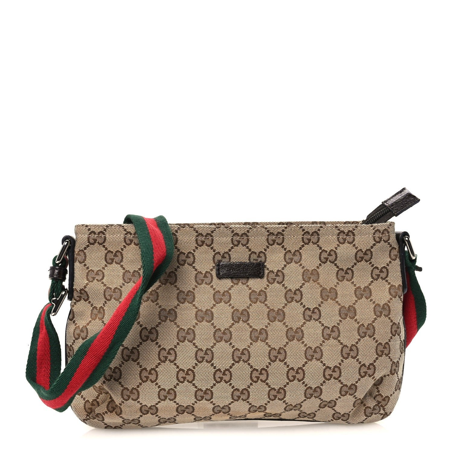 Gucci Monogram Web Small Flat Messenger Crossbody Dark Brown