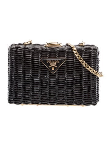 Prada Raffia Wicker Clutch On Chain
