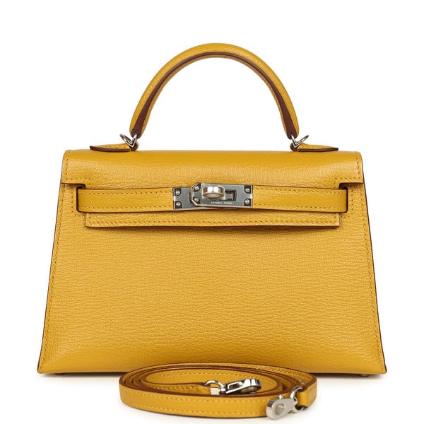 Hermes Hermes Kelly Sellier 20 Jaune Ambre Verso Chèvre Mysore Palladium Hardware