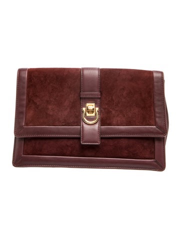 Suede Gancini Suede & Leather Flap Clutch