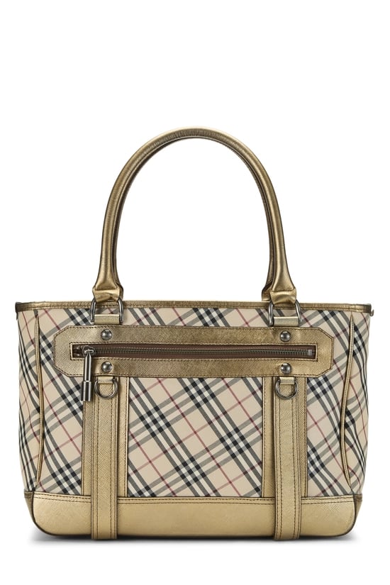 Burberry Gold Jacquard House Check Zip Tote Medium