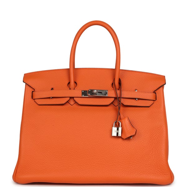 Pre-owned Hermes Birkin 35 Orange Clemence Palladium Hardware