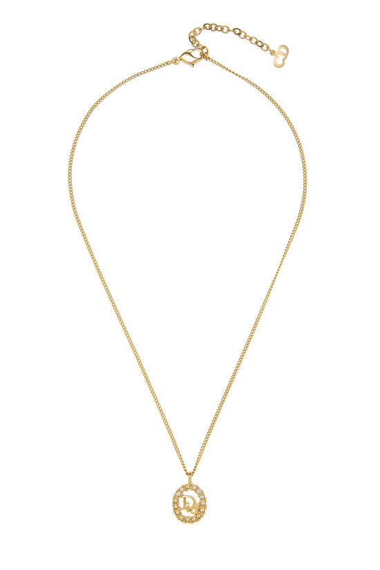 Dior Gold Crystal Oval Logo Necklace