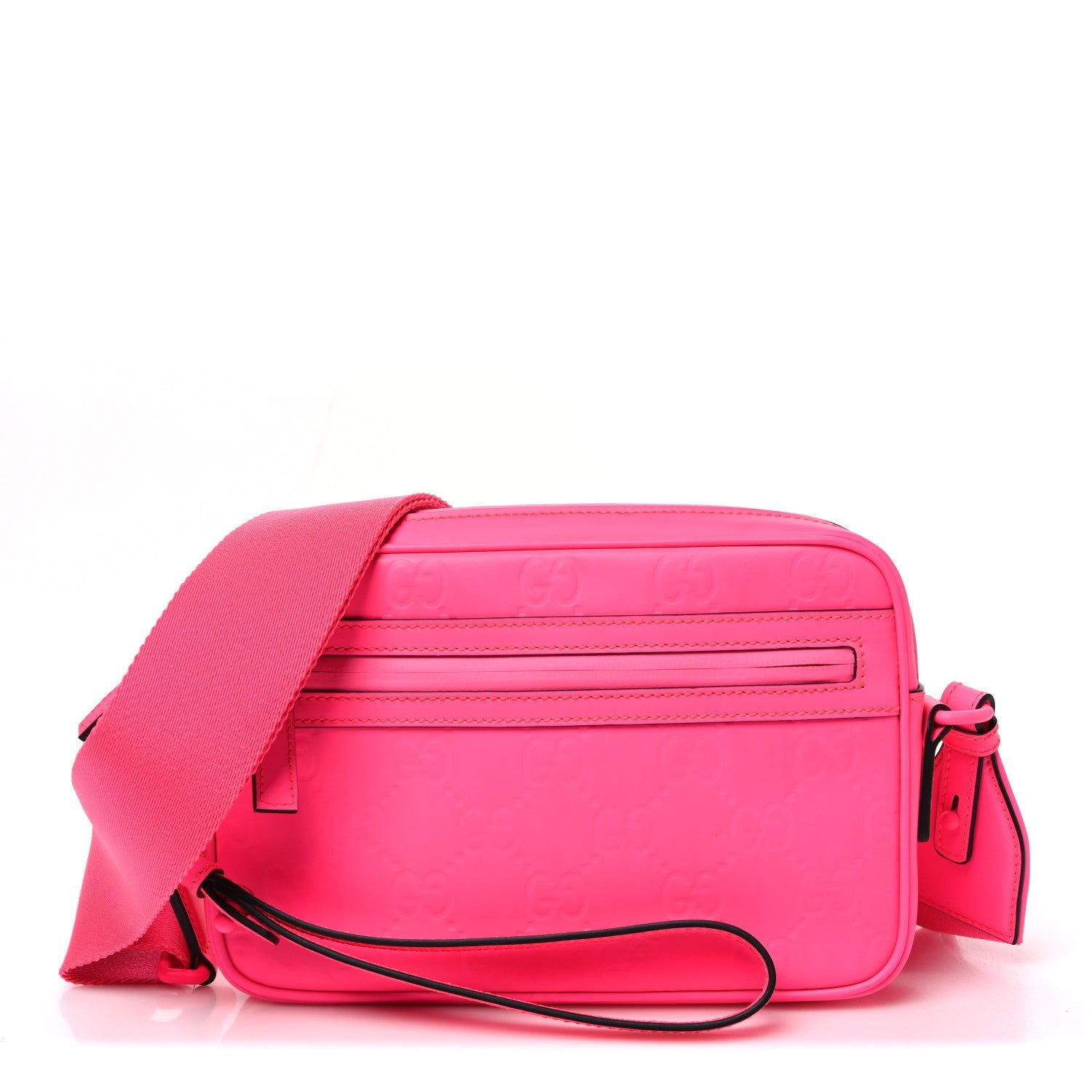 Gucci Rubber Effect Monogram GG Crossbody Bag Fluorescent Fuchsia