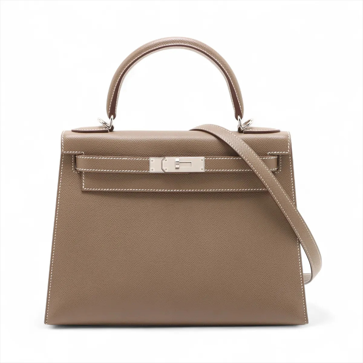 Hermès Kelly 28 Serie Veau Epsom Etoupe Silver Metal Fittings