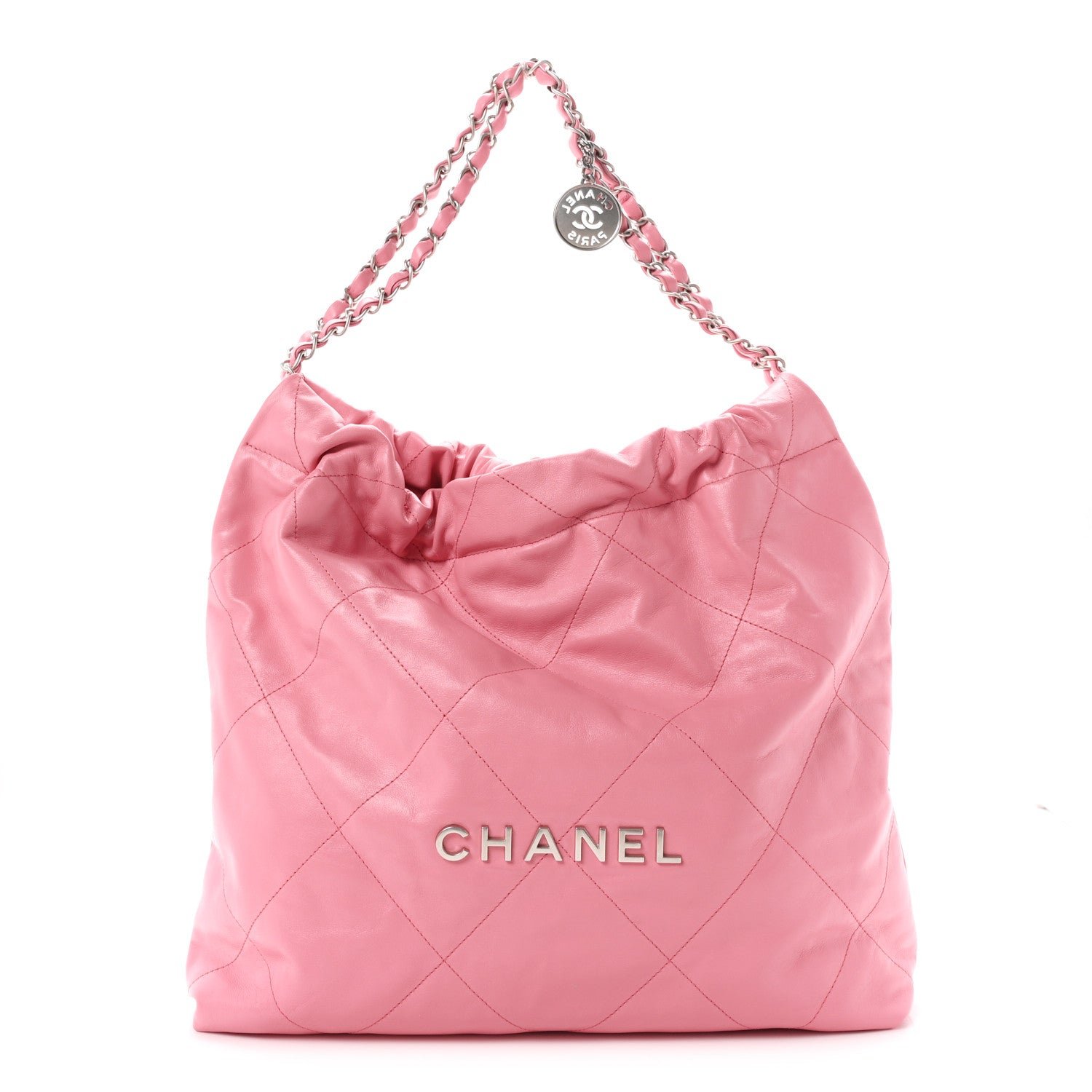 Chanel Shiny Calfskin Quilted Chanel 22 Drawstring Bag Pink