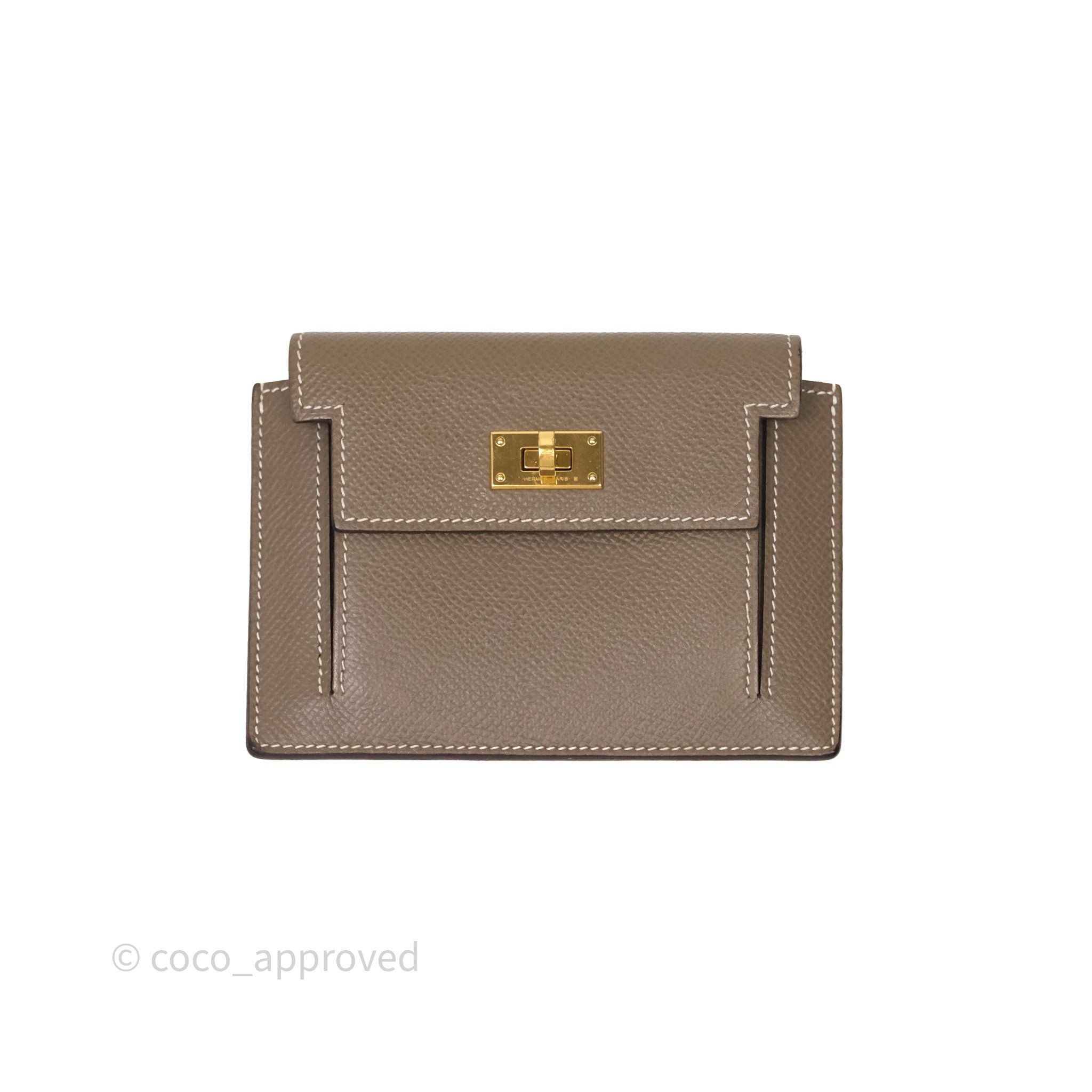 Hermès Kelly Pocket Compact Wallet Epsom Etoupe 18 Gold Hardware