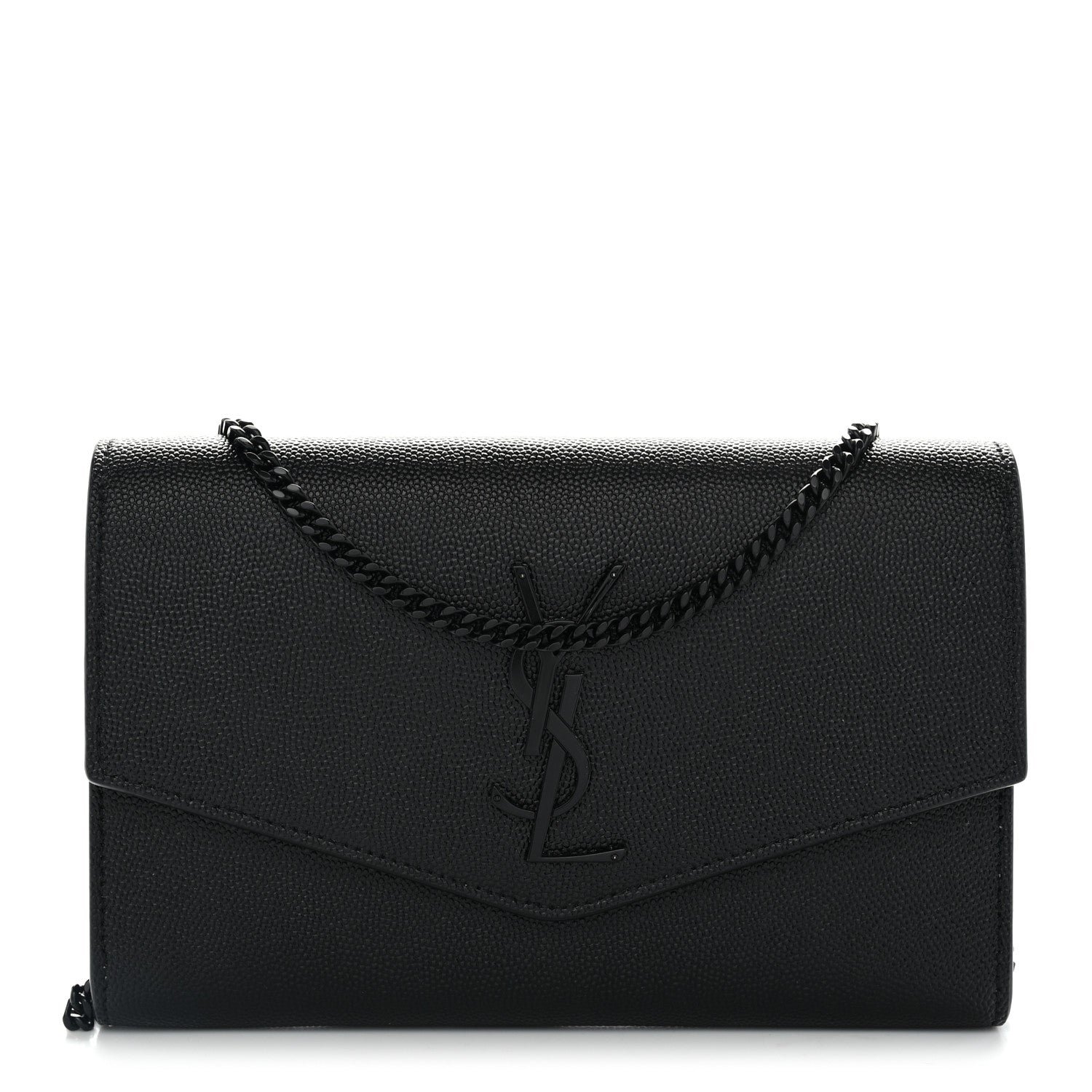Saint Laurent Grain De Poudre Monochrome Uptown Chain Wallet Black
