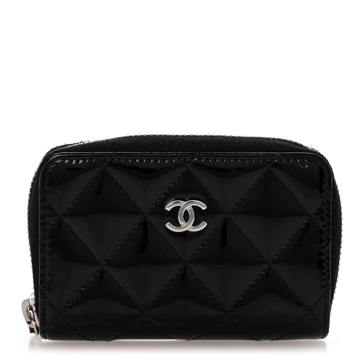 Chanel Patent Calfskin Quilted Zip Coin Purse Black