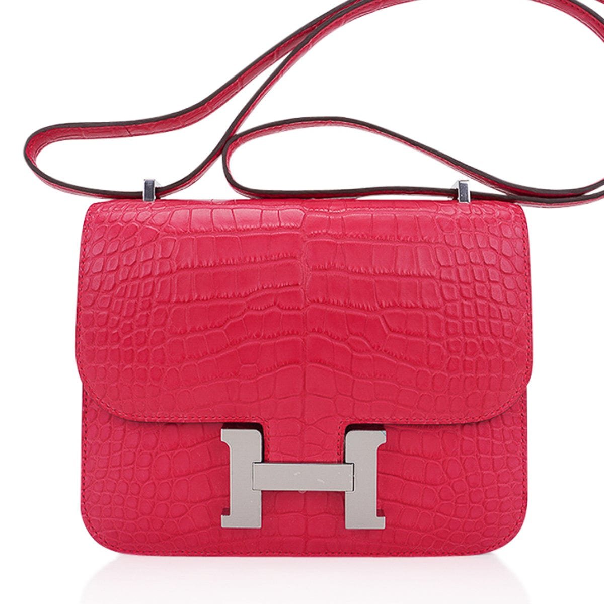 Hermes Hermes Mini Constance 18 Rose Extreme Matte Alligator Bag with Palladium Hardware