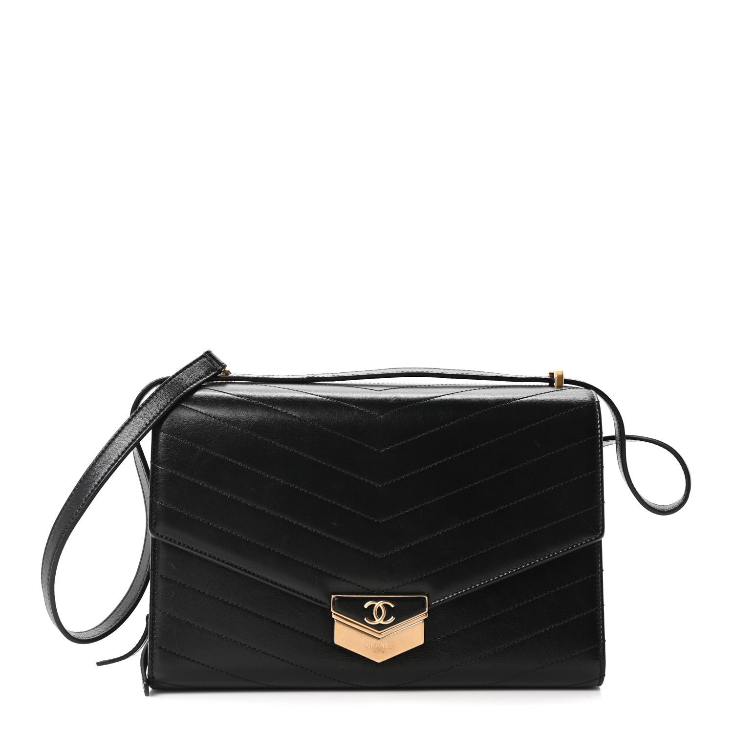 Chanel Calfskin Chevron Quilted Medal Flap Black