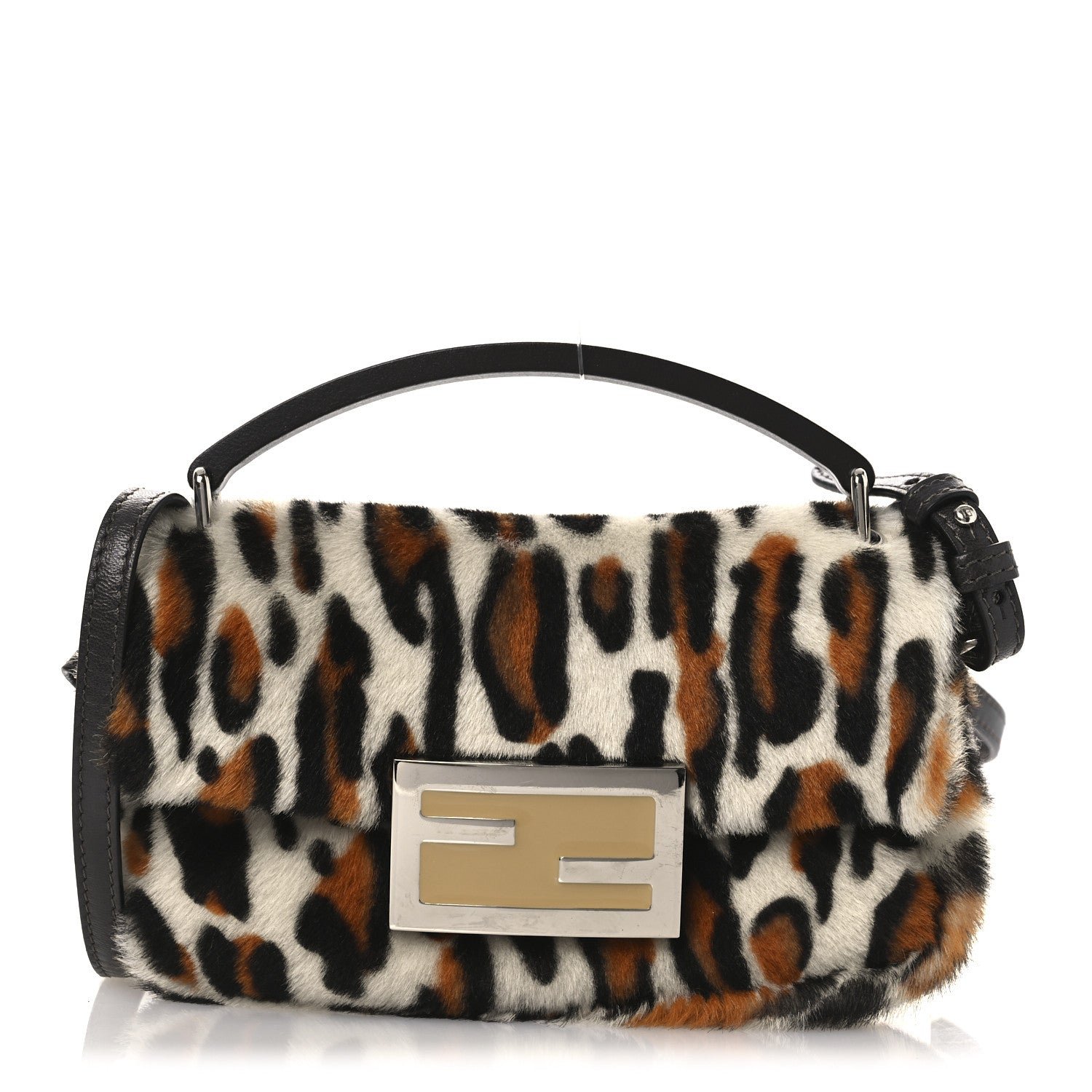 Fendi Calf Hair Leopard Print Phone Baguette Moro