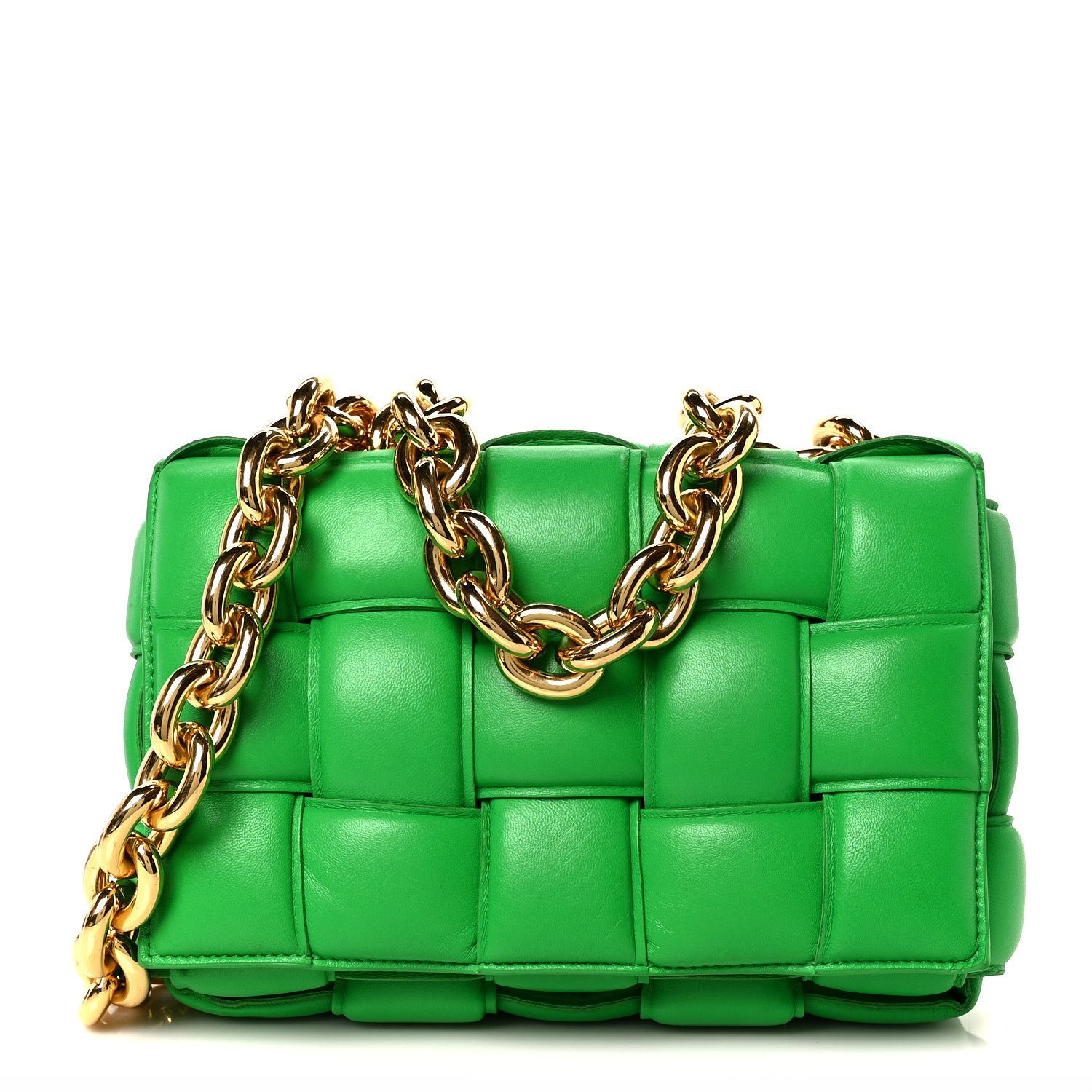Bottega Veneta Lambskin Maxi Intreccio Padded Chain Cassette Crossbody Bag Racing Green