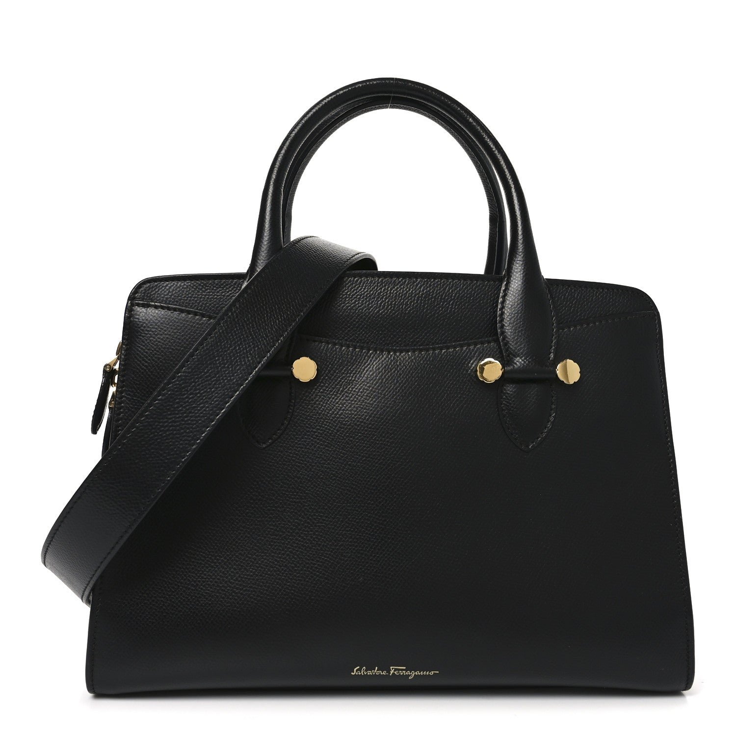 Salvatore Ferragamo Hammered Calfskin Today Satchel Black