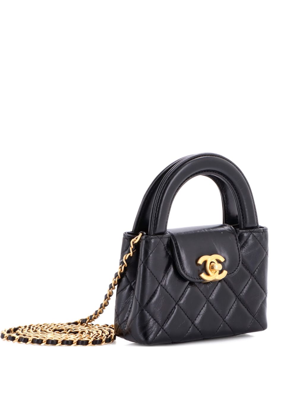 Kelly Top Handle Shopping Bag Quilted Shiny Aged Calfskin Nano crossbody bag