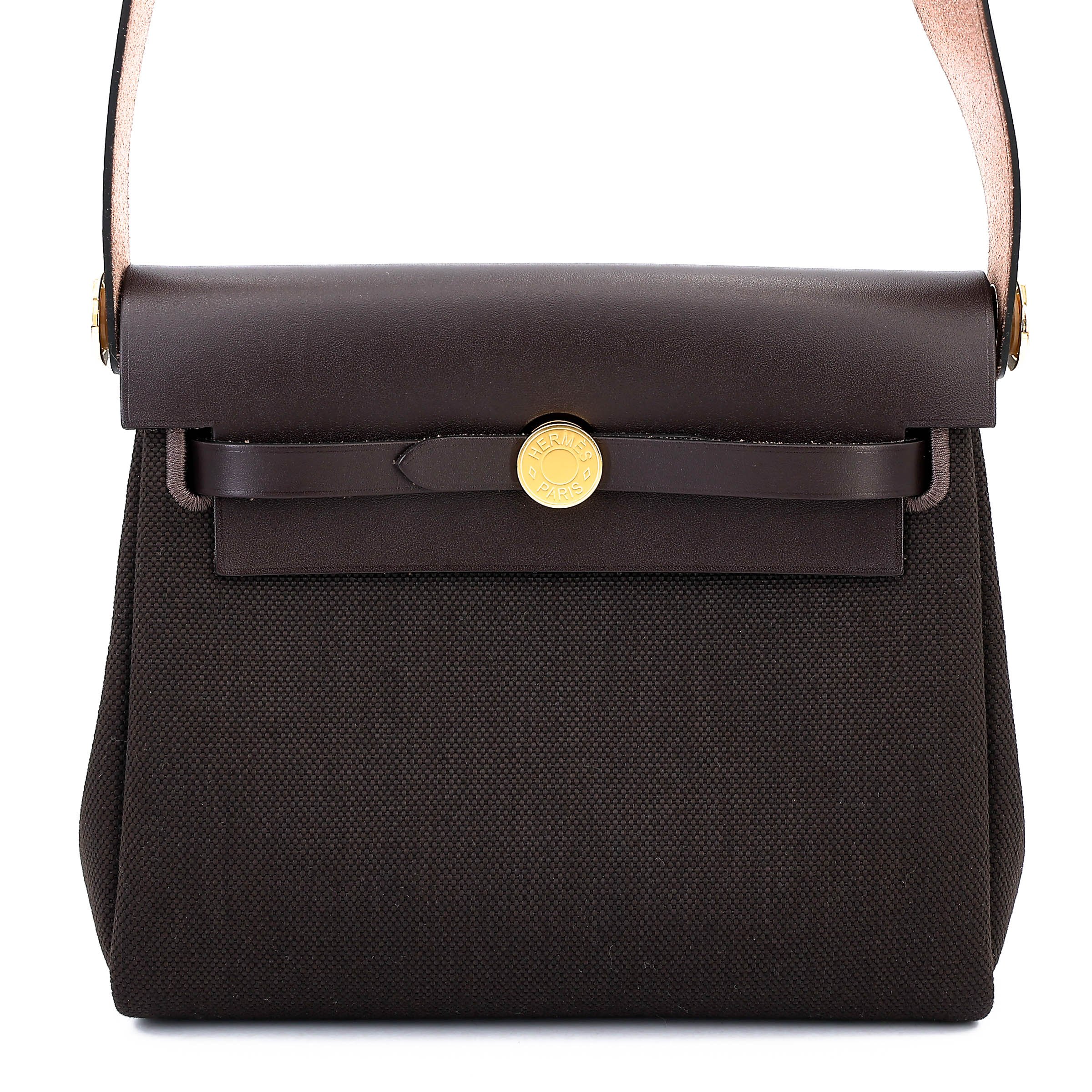 Brand New ( Rank N ) HERMÈS Herbag Zip Mini 20 Ebene (46) Toile Militaire canvas Vache Hunter Gold hardware K (2025)