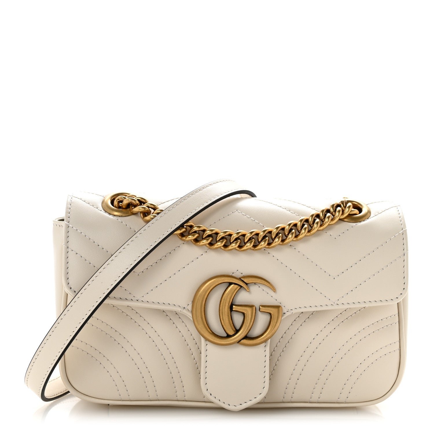 Gucci Calfskin Matelasse Mini GG Marmont Shoulder Bag White