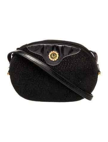 Cannage vintage black suede and patent leather crossbody bag Vintage