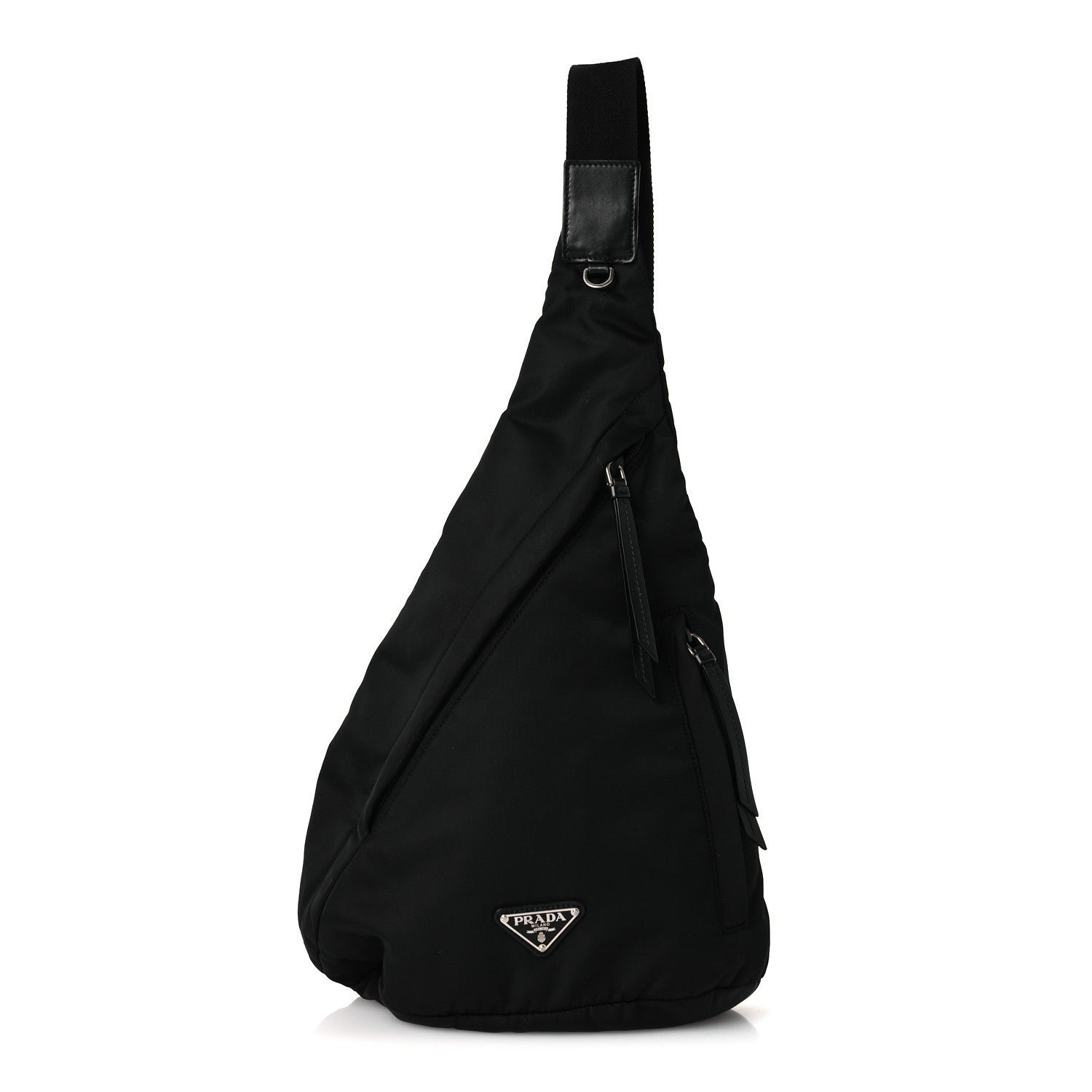 Prada Re-Nylon Vitello Metal Triangle Logo Sling Backpack Black