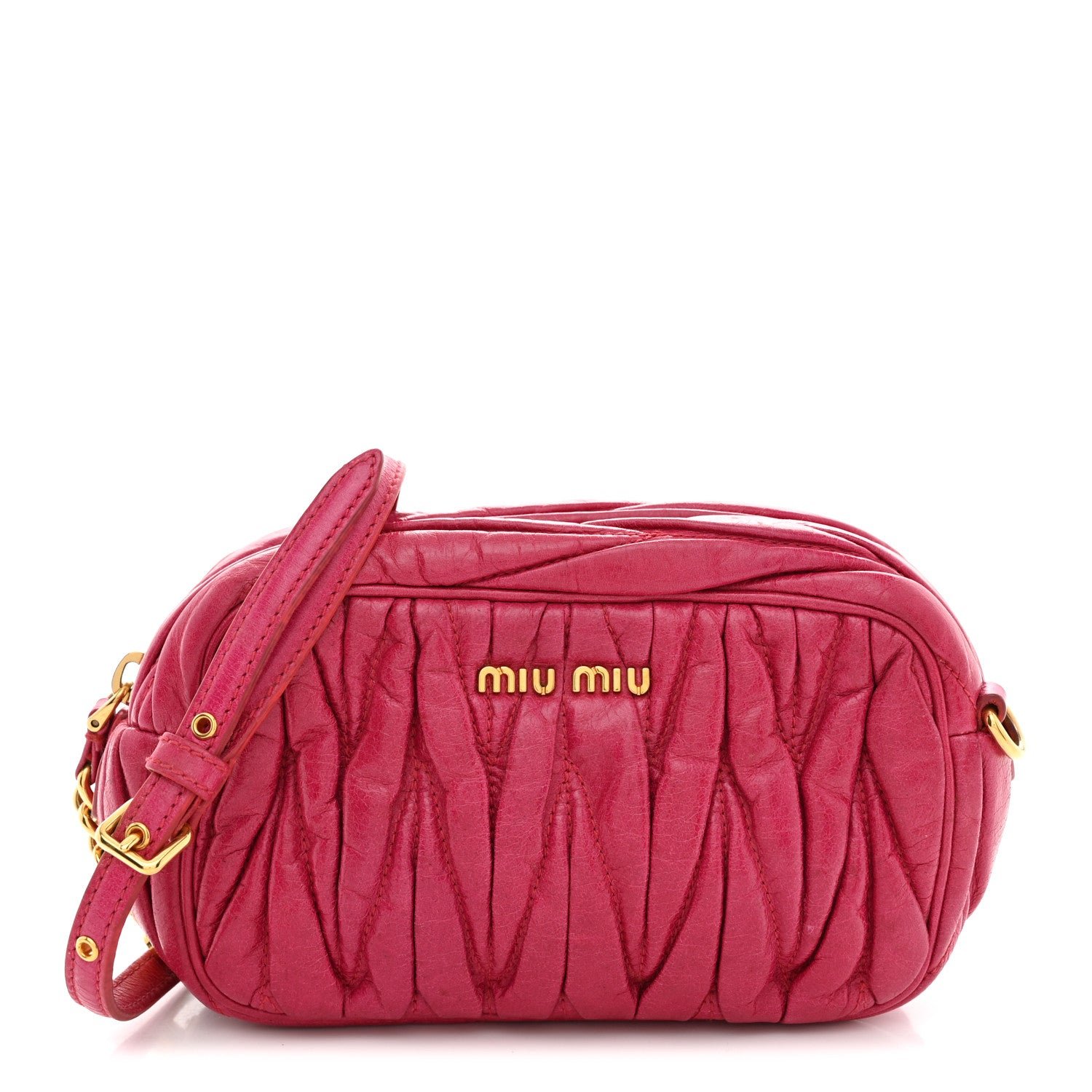 Miu Miu Vitello Lux Matelasse Zip Shoulder Bag Fuxia