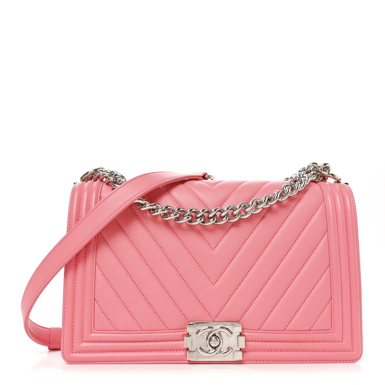Chanel Calfskin Chevron Quilted New Medium Boy Flap Pink