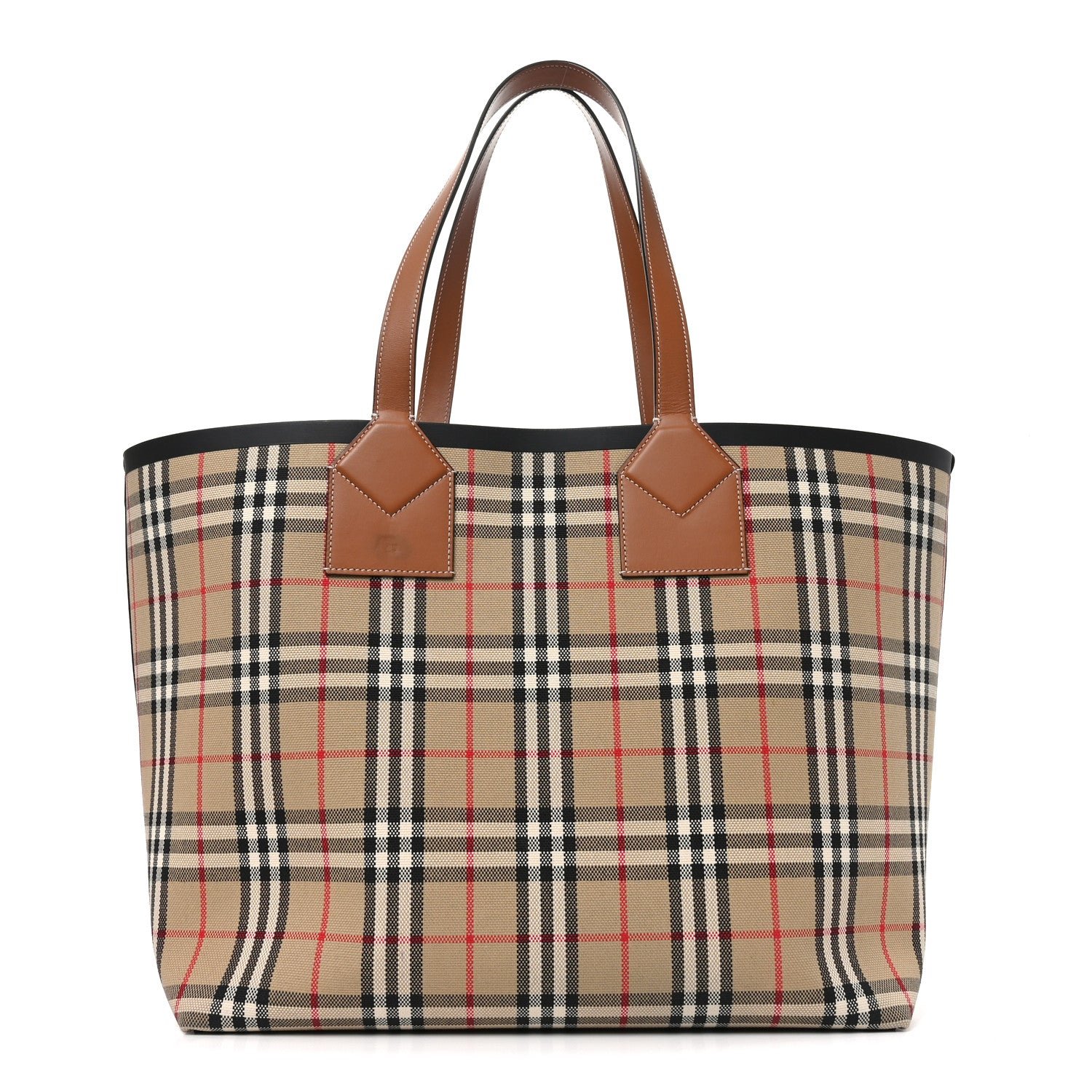 Burberry Cotton Vintage Check Large London Tote Bag Briar Brown Black