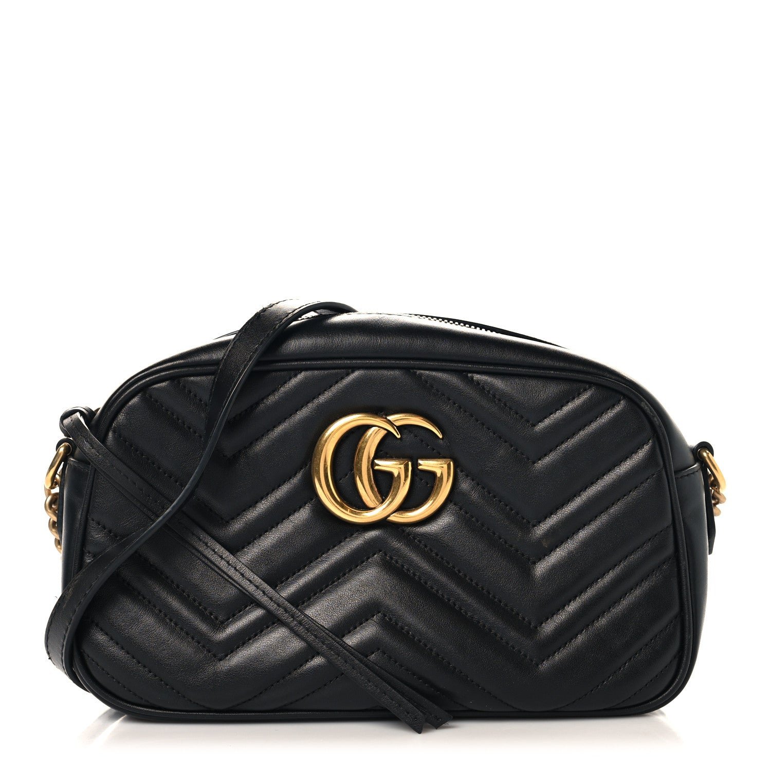 Gucci Calfskin Matelasse Small GG Marmont Chain Shoulder Bag Black