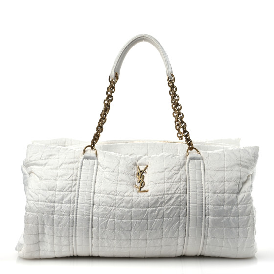 Saint Laurent Nylon Gloria Quilted Travel Bag Milky White